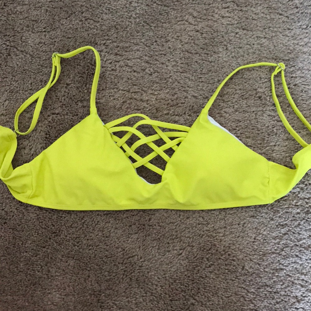 NEON YELLOW CRISS CROSS SWIM TOP